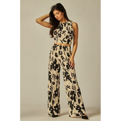 Wide Leg Pants in White & Black Floral