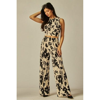 Wide Leg Pants in White & Black Floral