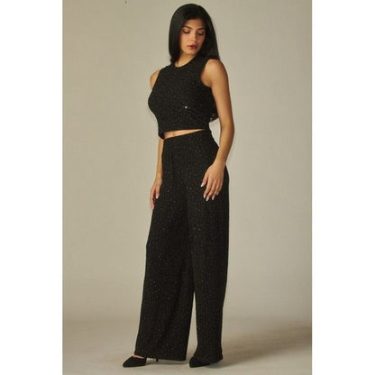 Rhinestone Wide Leg Pants in Black