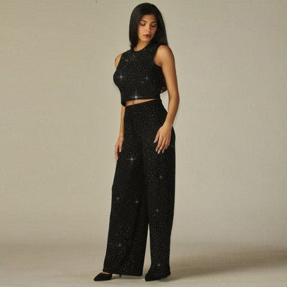 Rhinestone Crop Tank Top in Black