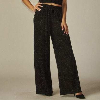 Rhinestone Wide Leg Pants in Black