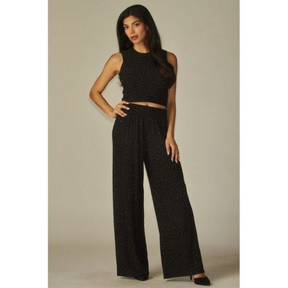 Rhinestone Crop Tank Top in Black