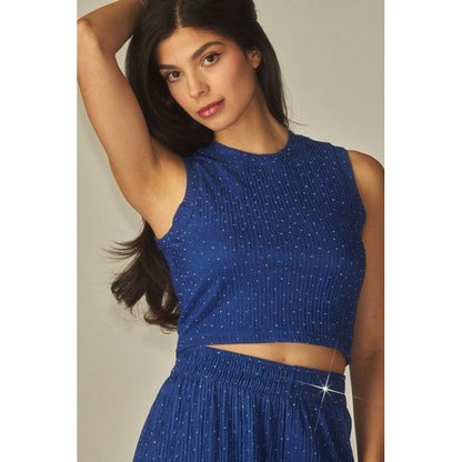 Rhinestone Crop Tank Top in Indigo Blue
