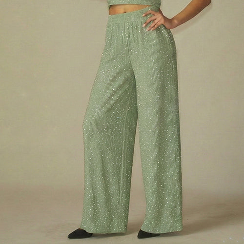 Rhinestone Wide Leg Pants in Mint