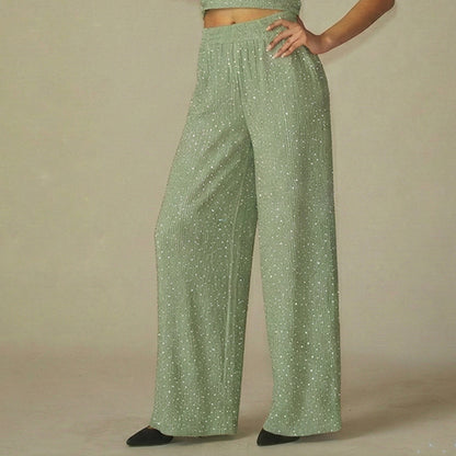 Rhinestone Wide Leg Pants in Mint