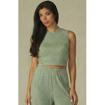 Rhinestone Crop Tank Top in Mint