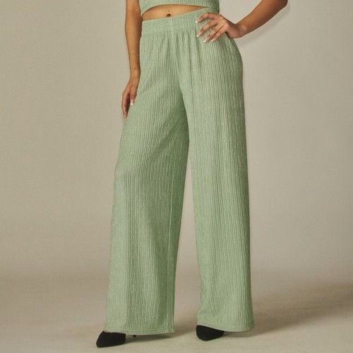Rhinestone Wide Leg Pants in Mint