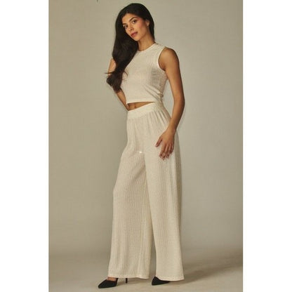 Rhinestone Crop Tank Top in Off White