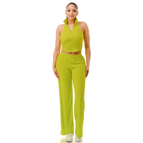 Collared Crop Tank Top Lime