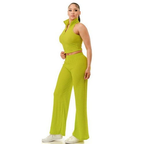 ISET4913 Collared Crop Tank Top Lime