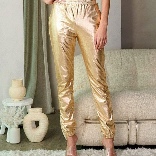 Metallic Bralet & Jogger Set in Gold