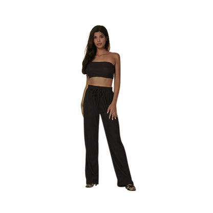 Rib Tube Top & Pant Set in Black