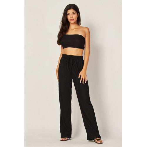 IRIS-3S Rib Wide Leg Pant in Black