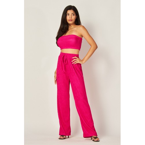 IRIS-3S Rib Wide Leg Pant in Raspberry