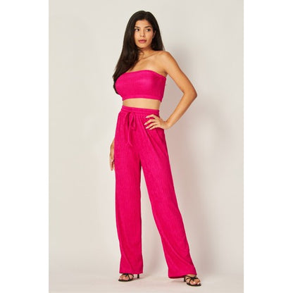 IRIS-3S Rib Wide Leg Pant in Raspberry