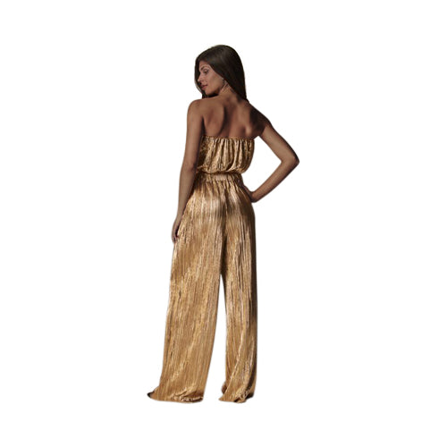 Metallic Plisse Tube Top & Pant Set in Gold