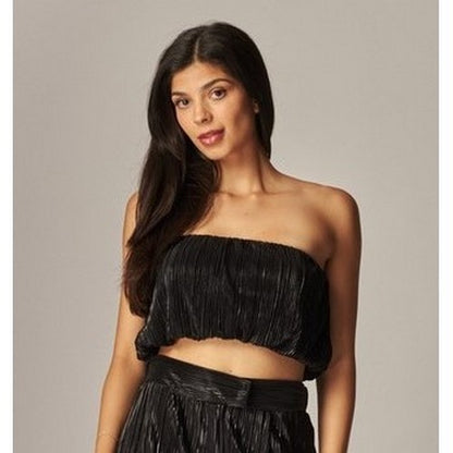 Metallic Plisse Bubble Tube Top in Black