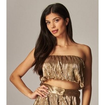 Metallic Plisse Bubble Tube Top in Gold