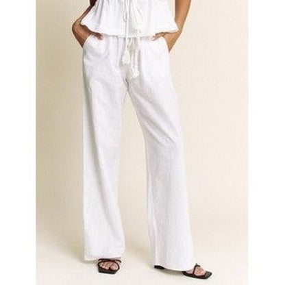Linen-Look Wide Leg Pants in White