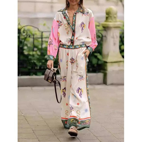 Doublju Fantasy Border Print Linen Shirt in Cream