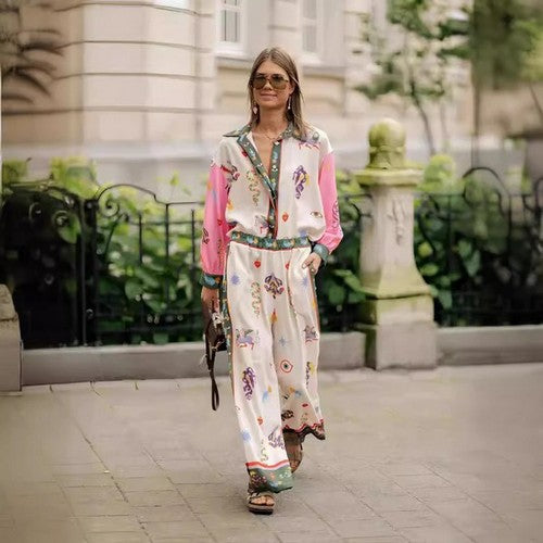 Doublju Fantasy Border Print Linen Shirt in Cream