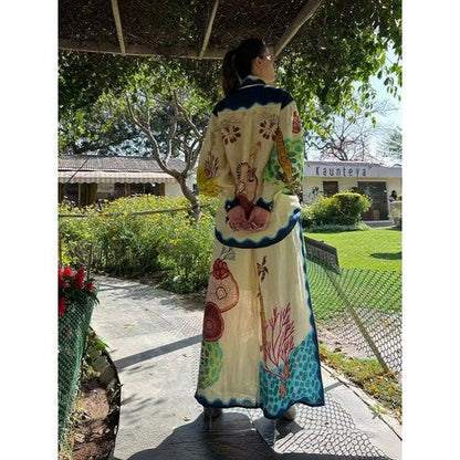 Doublju Sea Life Linen Wide Leg Pants in Pale Yellow