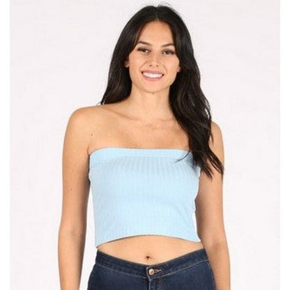 Rib Cotton Tube Top in Light Blue