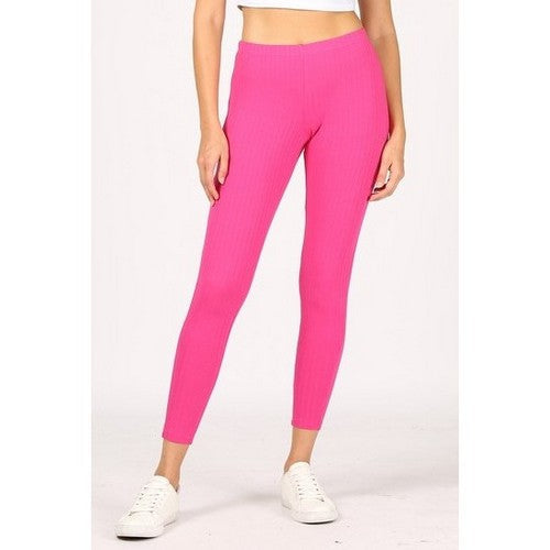 T2934R High Waist Rib Cotton Leggings in Fuchsia