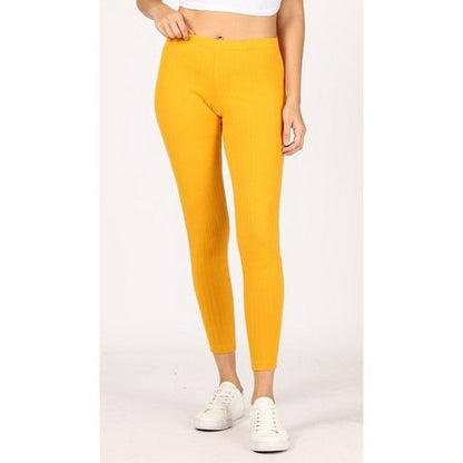 T2934R High Waist Rib Cotton Leggings in Mustard