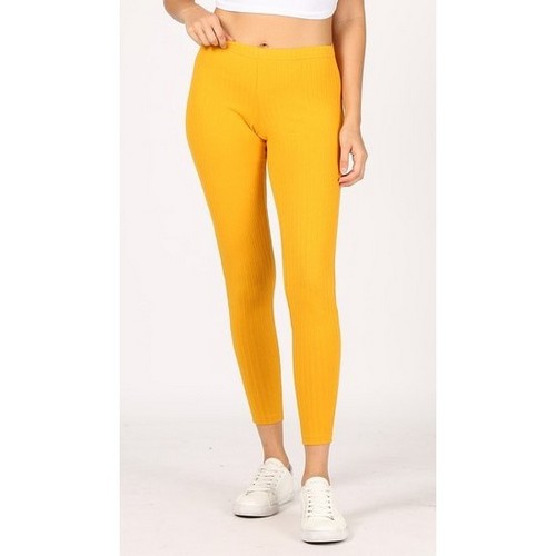 T2934R High Waist Rib Cotton Leggings in Mustard