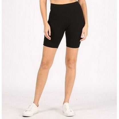 High Waist Rib Cotton Biker Short in Black
