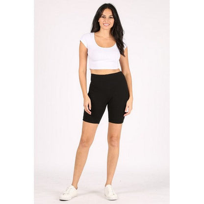 T2938R High Waist Rib Cotton Biker Short in Black