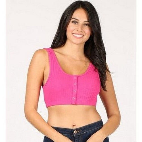 Rib Cotton Crop Top in Fuchsia