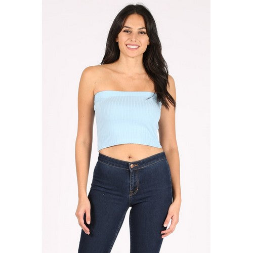 T2916R Rib Cotton Tube Top in Light Blue