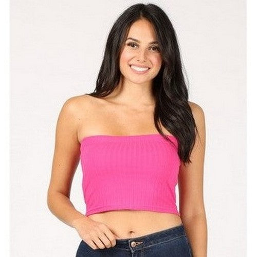 Rib Cotton Tube Top in Fuchsia