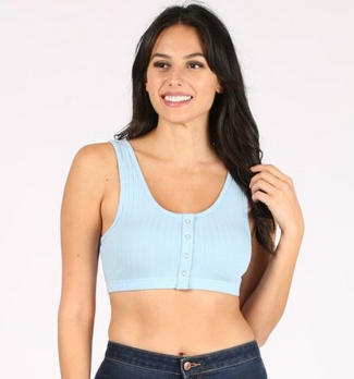 Rib Cotton Crop Top in Light Blue