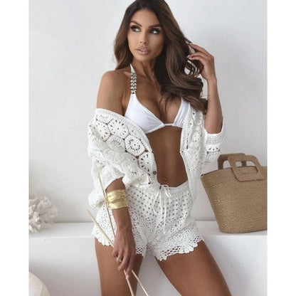 Crochet Drop Sleeve Cardigan in Ivory