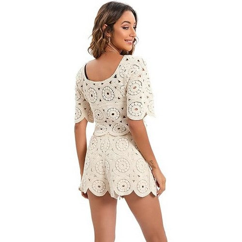Lucy H Studio Crochet Short Set in Ivory