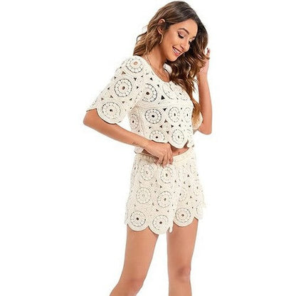 Lucy H Studio Crochet Short Set in Ivory