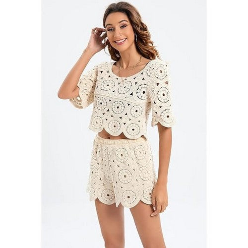 Lucy H Studio Crochet Short Set in Ivory