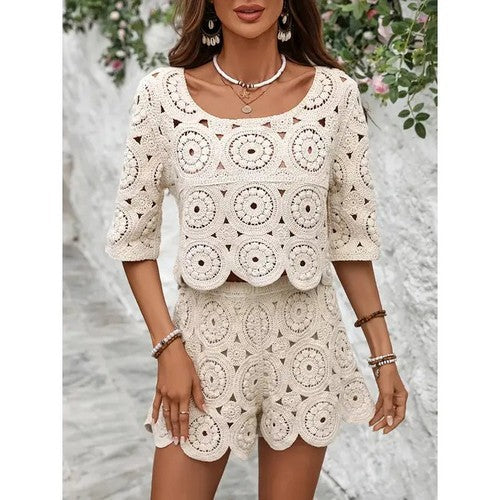 Lucy H Studio Crochet Short Set in Ivory