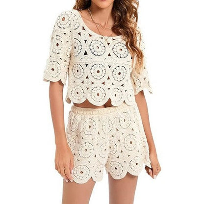 Lucy H Studio Crochet Short Set in Ivory