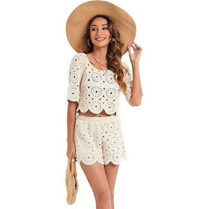 Lucy H Studio Crochet Short Set in Ivory