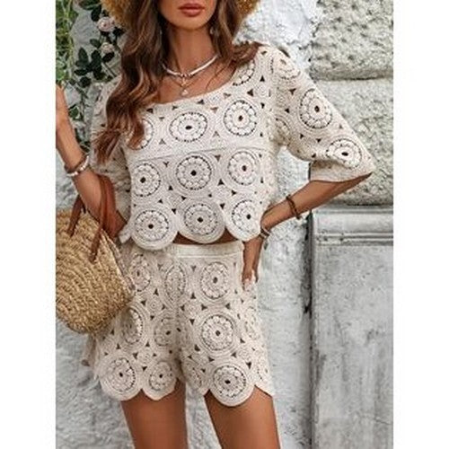Lucy H Studio Crochet Short Set in Ivory