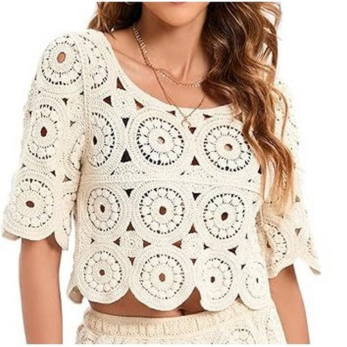 Lucy H Studio Crochet Short Set in Ivory