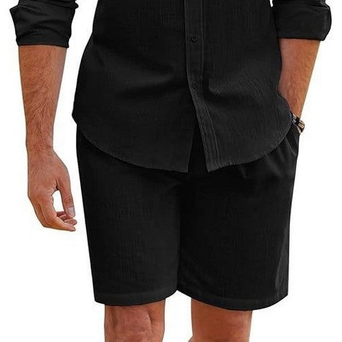 Linen Blend Shorts in Black