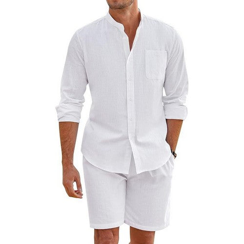 RTH270 Linen Grandad Shirt in White 