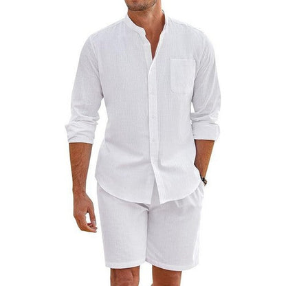 RTH270 Linen Grandad Shirt in White 