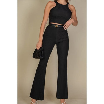 Rib Bootcut Pant Set in Black