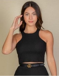 Rib Bootcut Pant Set in Black